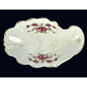 Antique Bone Trinket Dish Goodwin Semi Porcelain Floral Scalloped Gold Trim READ